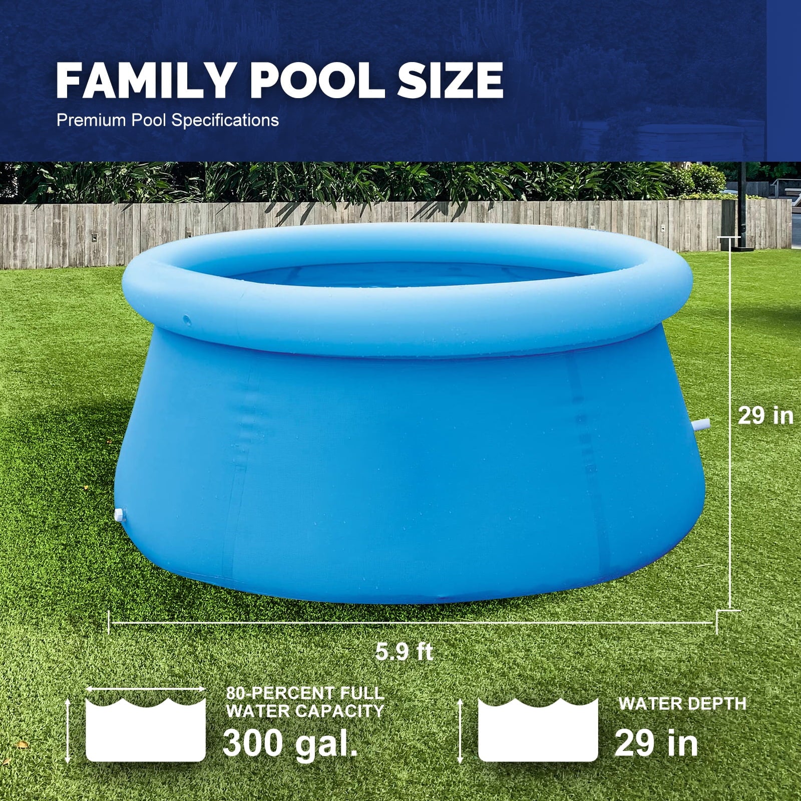 5.9 Ft X 29 in above Ground Inflatable Pools, Top Ring round Pool, Blue
