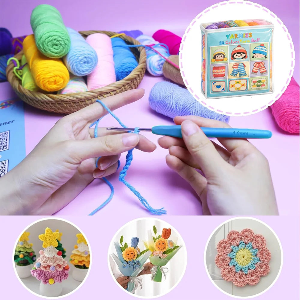 Yarniss Crochet Yarn Kits, 1312 Yards Acrylic Crochet Yarn for Crafts,24 Colors Knitting Yarn Skeins with 4.0Mm Crochet Hook