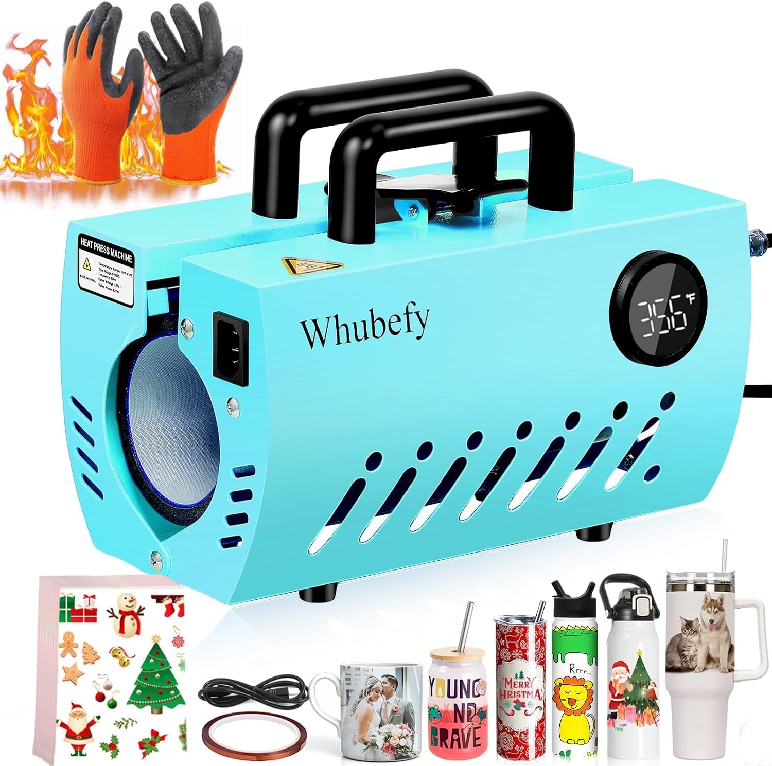 11-30 OZ Tumbler Heat Press Machine, Mug Heat Press DIY Sublimation for 11OZ 16OZ 20OZ Skinny Tumblers Glass/Ceramic/Aluminium Mug Coffee Cup 2.87-3.42In,Blue Cup Press with 20 Heat Papers/Tape/Gloves