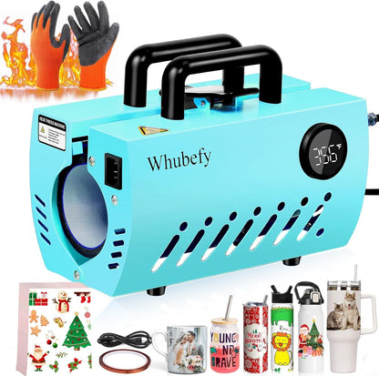 11-30 OZ Tumbler Heat Press Machine, Mug Heat Press DIY Sublimation for 11OZ 16OZ 20OZ Skinny Tumblers Glass/Ceramic/Aluminium Mug Coffee Cup 2.87-3.42In,Blue Cup Press with 20 Heat Papers/Tape/Gloves