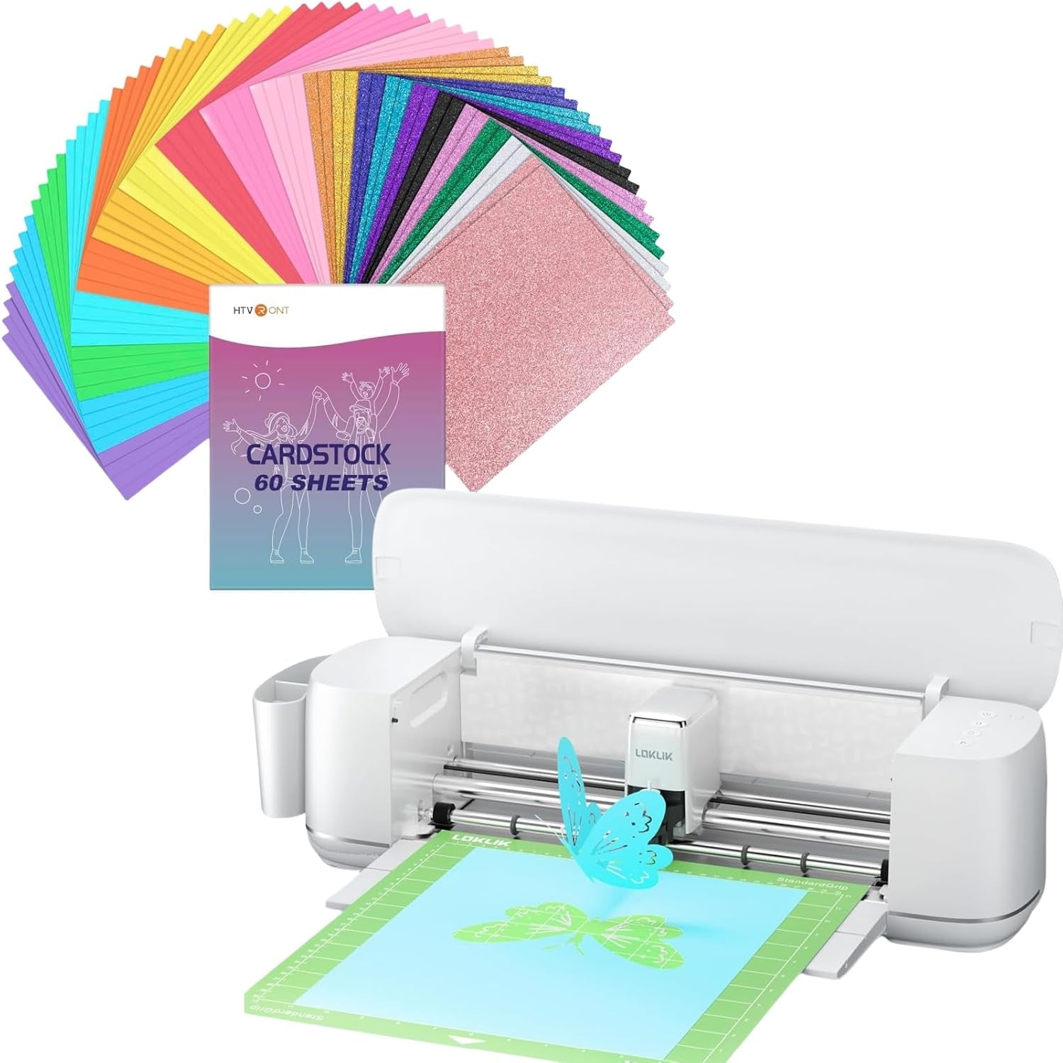 Loklik Cutting Machine 2 & Colored Cardstock Paper Bundle, 60 Sheets 20 Colors