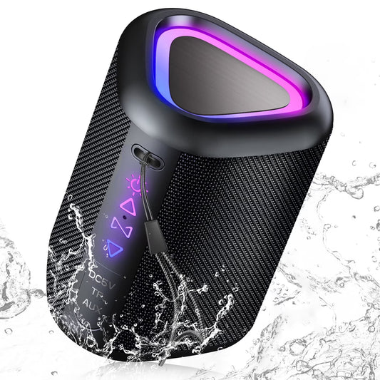 Portable Bluetooth Speaker with Lights, Powerful Crystal Clear Sound, IPX7 Waterproof, All Day Playtime, Aux&Tf-Card Input, Bluetooth 5.4, TWS Paring, Small Wireless Speaker for Outdoor, Gift Ideas