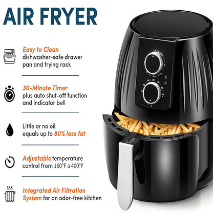 Air Fryer, 5.8 Qt Electric Hot Air Fryers Oven with Knob, Kitchen Appliances, 360 Air Circulation Heating, Non-Stick Basket, Recipes, UL Certified, 1300W, Black