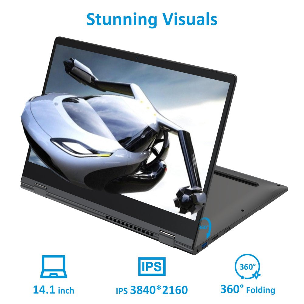 Y140 2-In-1 Laptop 14.1" 4K UHD Screen, 12GB DDR5 RAM, 512GB SSD, Intel N95 Processor - Grey