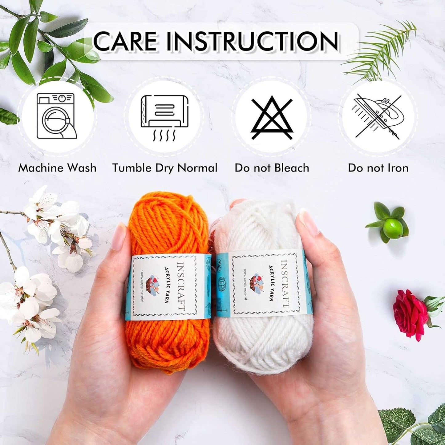 INSCRAFT 62 Acrylic Yarn Skeins, 2170 Yards Yarn for Knitting and Crochet, Includes 2 Crochet Hooks,2 Weaving Needles,10 Stitch Markers, Perfect Beginner Kit for for Adults Kids