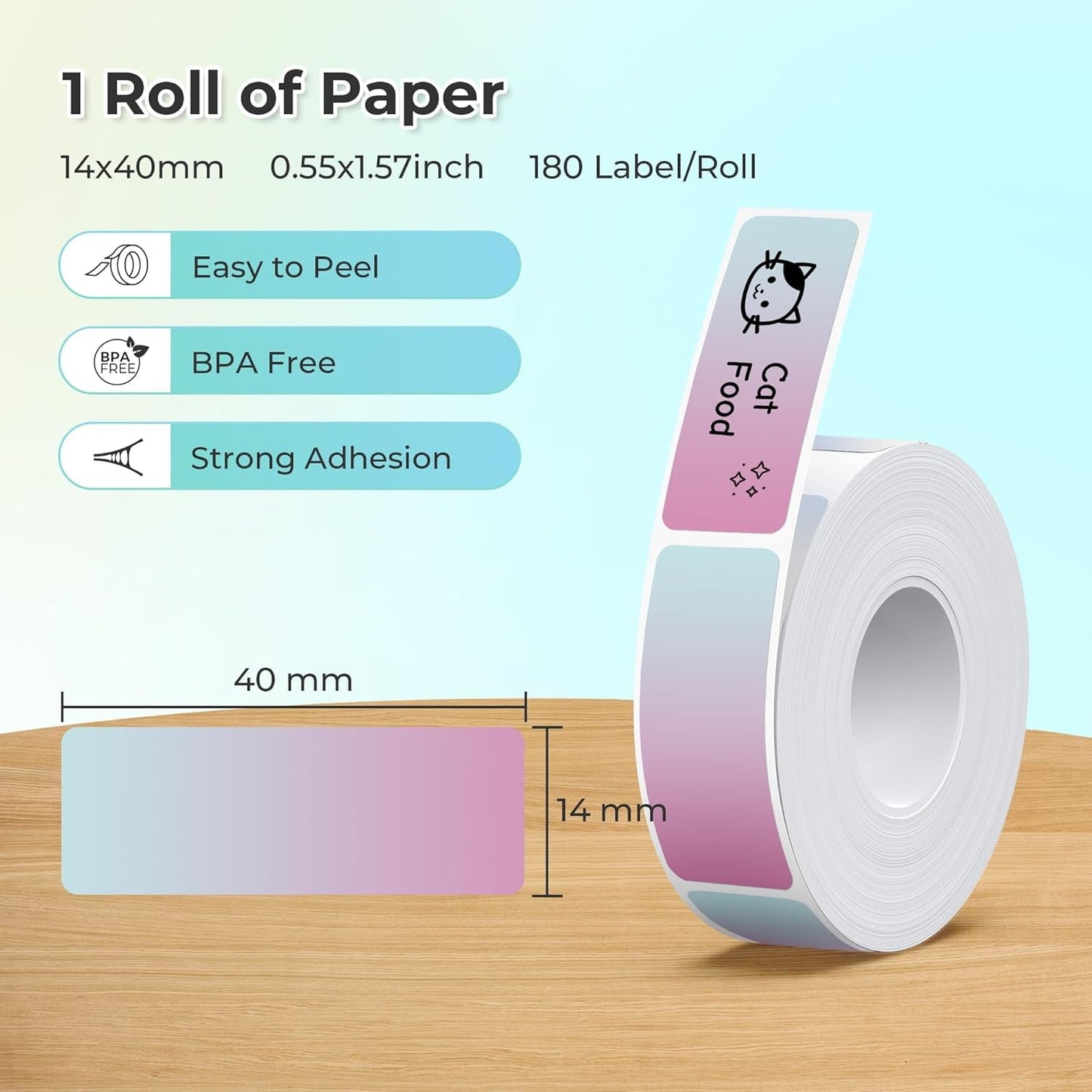 Nelko Genuine P21 Label Maker Tape, Adapted Label Print Paper, 14X40Mm (0.55"X1.57"), Standard Laminated Labeling Replacement, Multipurpose of P21 Label Maker, 180 Tapes/Roll, 1 Roll, Light Purple