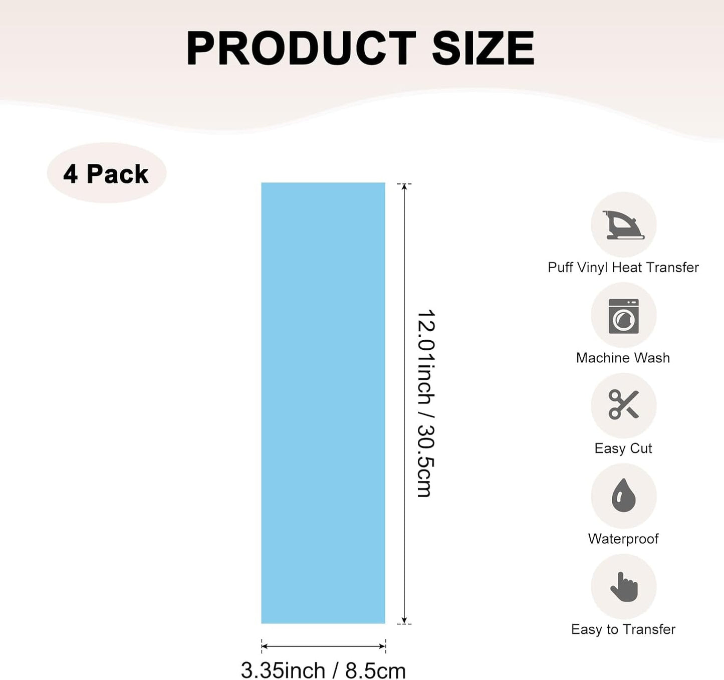 4 Sheets 3D Puff Vinyl Heat Transfer 12X3.4 Inch Puff Vinyl Heat Transfer Light Blue Foaming HTV Sheets Iron-On for T-Shirts/Diy Fabric