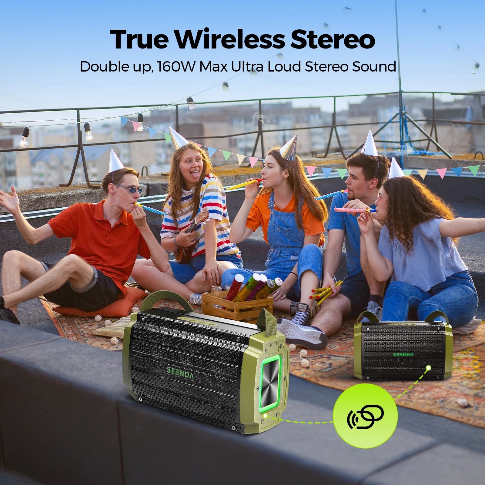 Bluetooth Speaker, 80W, Subwoofer, RGB Lights, 10H Playtime, IPX6 Waterproof Portable Wireless Speaker with Handle for Outdoors, Camping, Beach