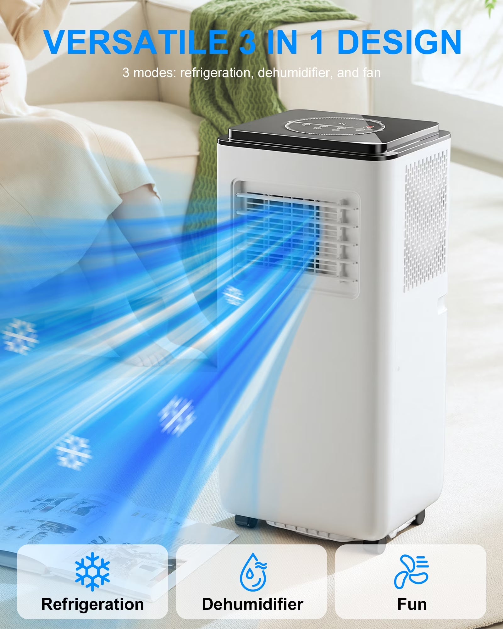 Portable Air Conditioners 10,000 BTU for Rooms up to 450 Sq.Ft. Portable AC, Dehumidifier, 24H Timer, Sleep Mode & Water Level Indication, Remote Control & Window Kit, White & Black