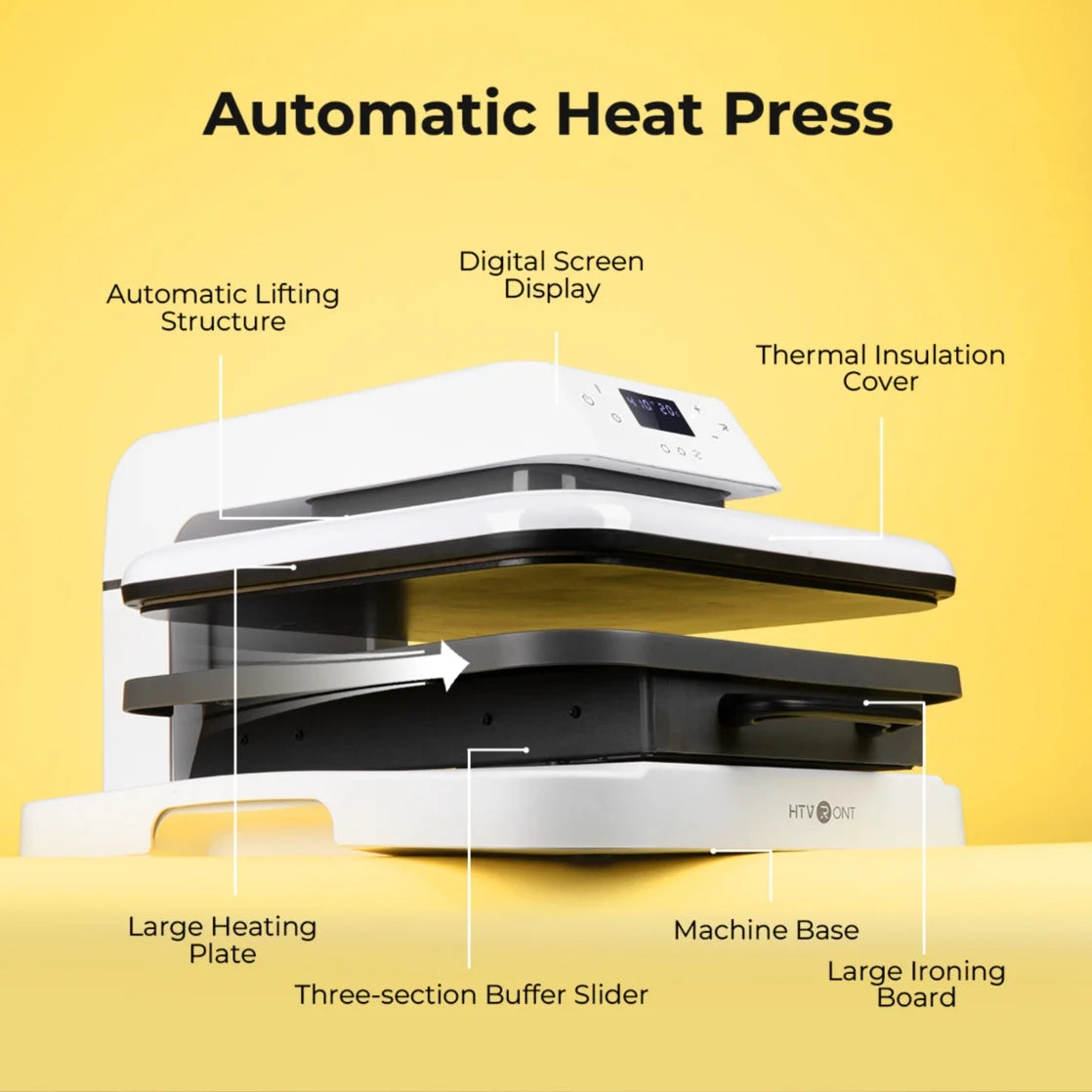 HTVRONT Automatic Heat Press Machine, Professional for Heat Transfer Projects, Smart T-Shirt Press Machine with Auto Release-White
