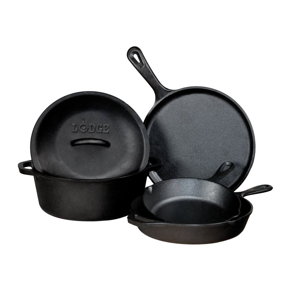 Cast Iron Seasoned 5-Piece Set with Skillet, Griddle & Dutch Oven