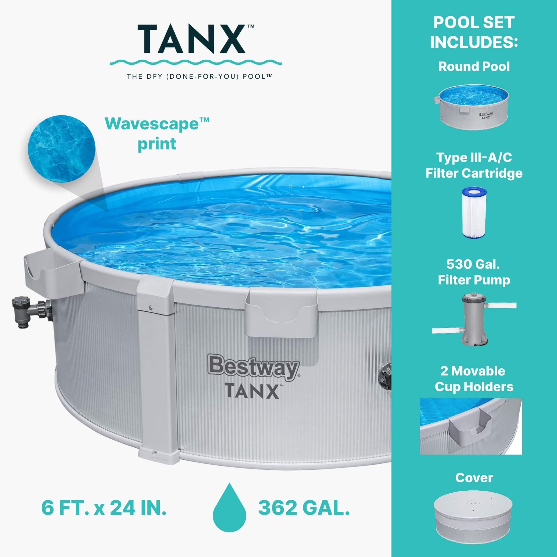 TANX 6' X 24" round above Ground Stock Tank Metal-Walled above Ground Pool, All-In-One Set