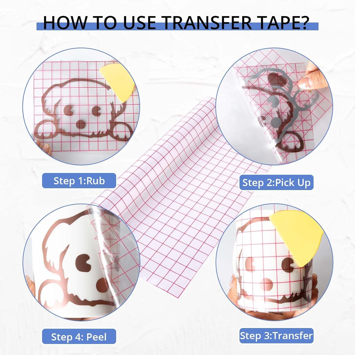 Transfer Tape for Vinyl - 12" X 20 FT Red Alignment Grid Clear Transfer Paper for Vinyl for Self Adhesive Vinyl - High Tack Transfer Tape for Signs Stickers Decals Walls Doors