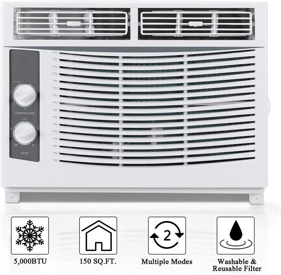 5000 BTU Air Conditioner Window Unit, 115V/60Hz AC for Window, Cooling Rooms up to 150 Sq. Ft, Easy Install Kit Included, White