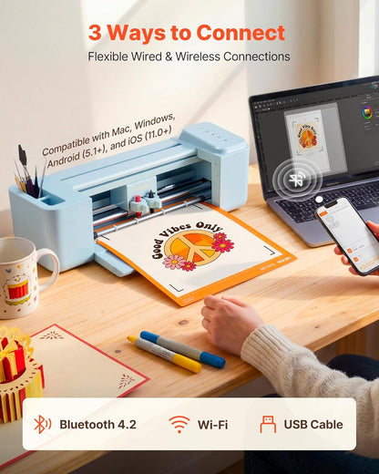 VEVOR Vinyl Cutting Machine, 12 In, Button-Controlled Vinyl Cutter, 5000+ Built-In Design Resources, Compatible with Mac, Windows, Android and Ios, for Creating Customized Crafts Cards, Home Decor