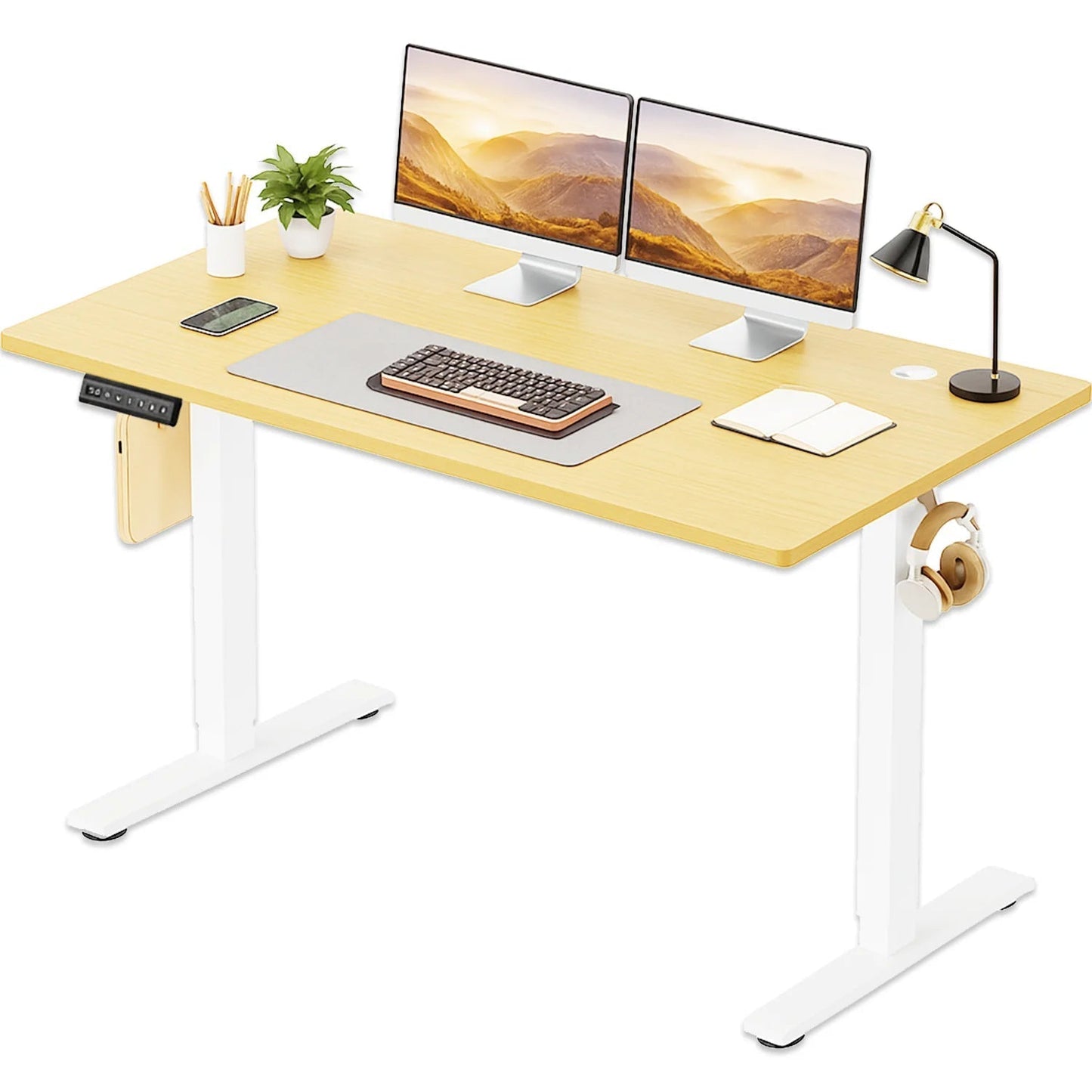 Electric Standing Desk, 55''X24'' Height Adjustable Desk, Home Office Desk with Electric Lift, Sit Stand Desk Workstation for Home Office, Oak
