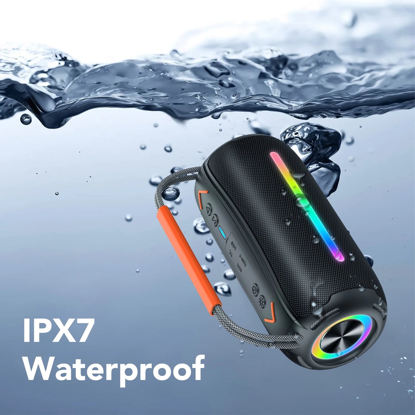 Bluetooth Speaker, Wireless Ultra Bluetooth Speaker with 66Mm Drivers, 4000Mah Battery 24Hrs Playtime, RGB Lights, BT5.4, IP7 Waterproof, AUX, TF Card, Suitable for Home/Party/Outdoor/Beach, Gift