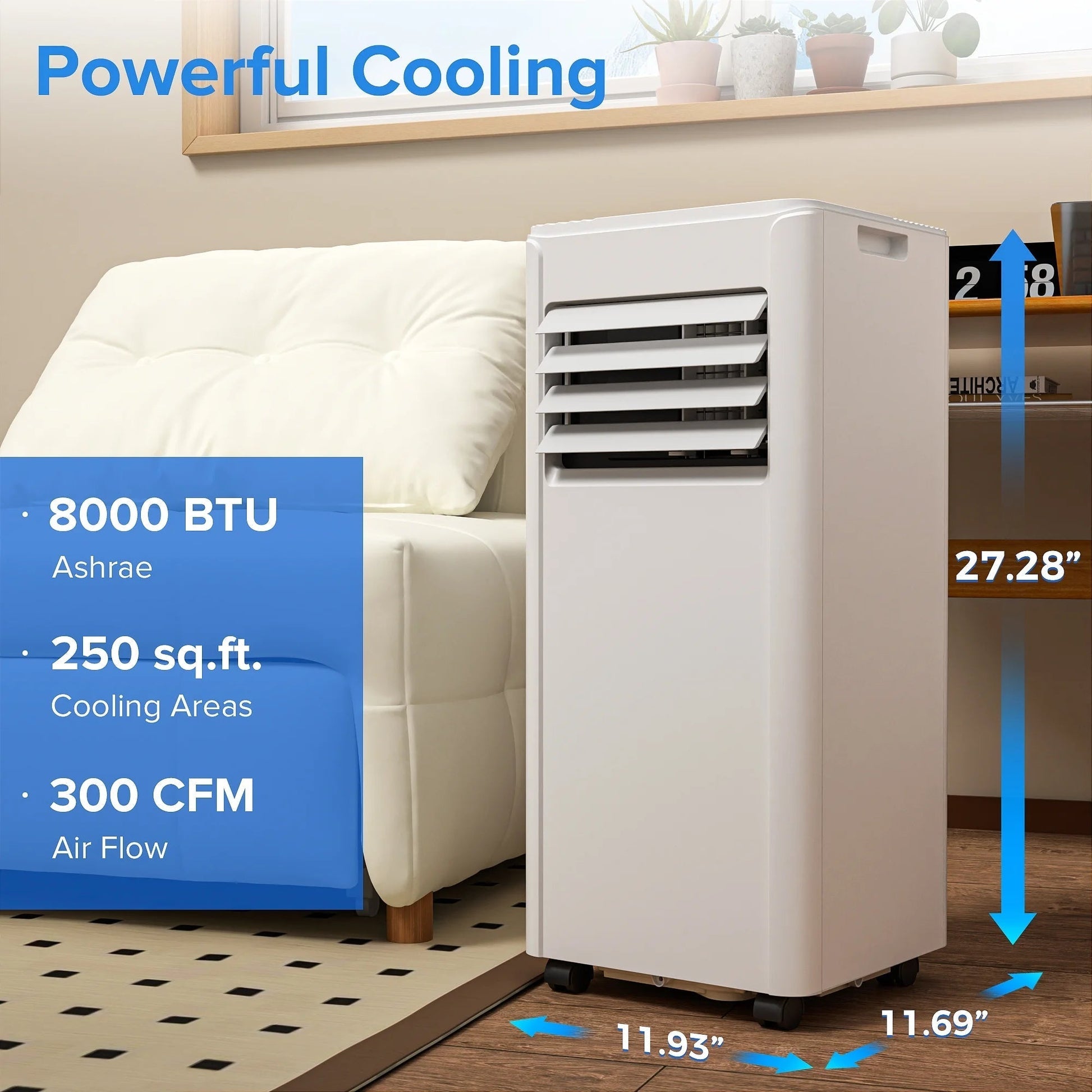 8000 BTU Portable Air Conditioner, Dehumidifier, Fan, Sleep Mode, 4 in 1 AC with 24-Hour Timer