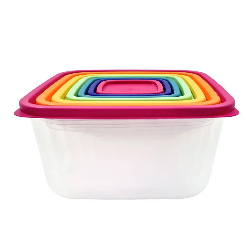 Plastic Rainbow Food Storage Set, Multi Color, 14 Count