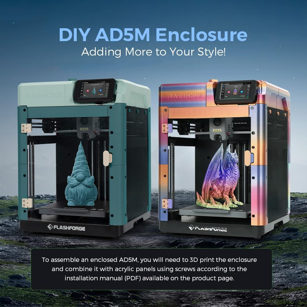 FLASHFORGE Adventurer 5M 3D Printer, 600Mm/S High-Speed, 1 Click Fully Auto Leveling, Upgraded Direct Extruder Quick Detachable 280°C Nozzle, Dual-Sided PEI Coating Plate, Print Size 220X220X220Mm