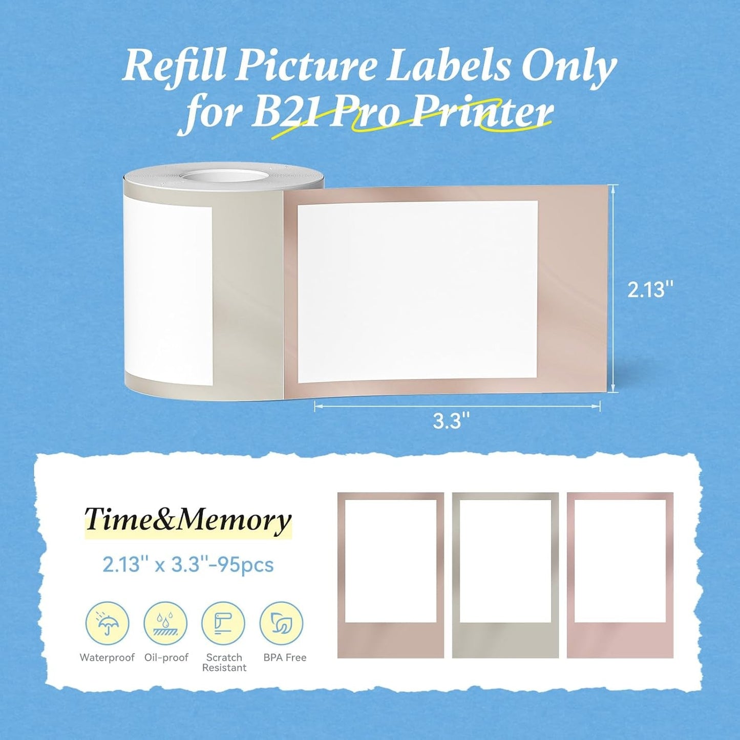 NIIMBOT Photo Papers Only Compatible with Pro Series Label Makers, Thermal Picture Labels Good Idea to Print Photos, Beauty Memories, Note,List (2.13''X3.3''-54X84Mm)