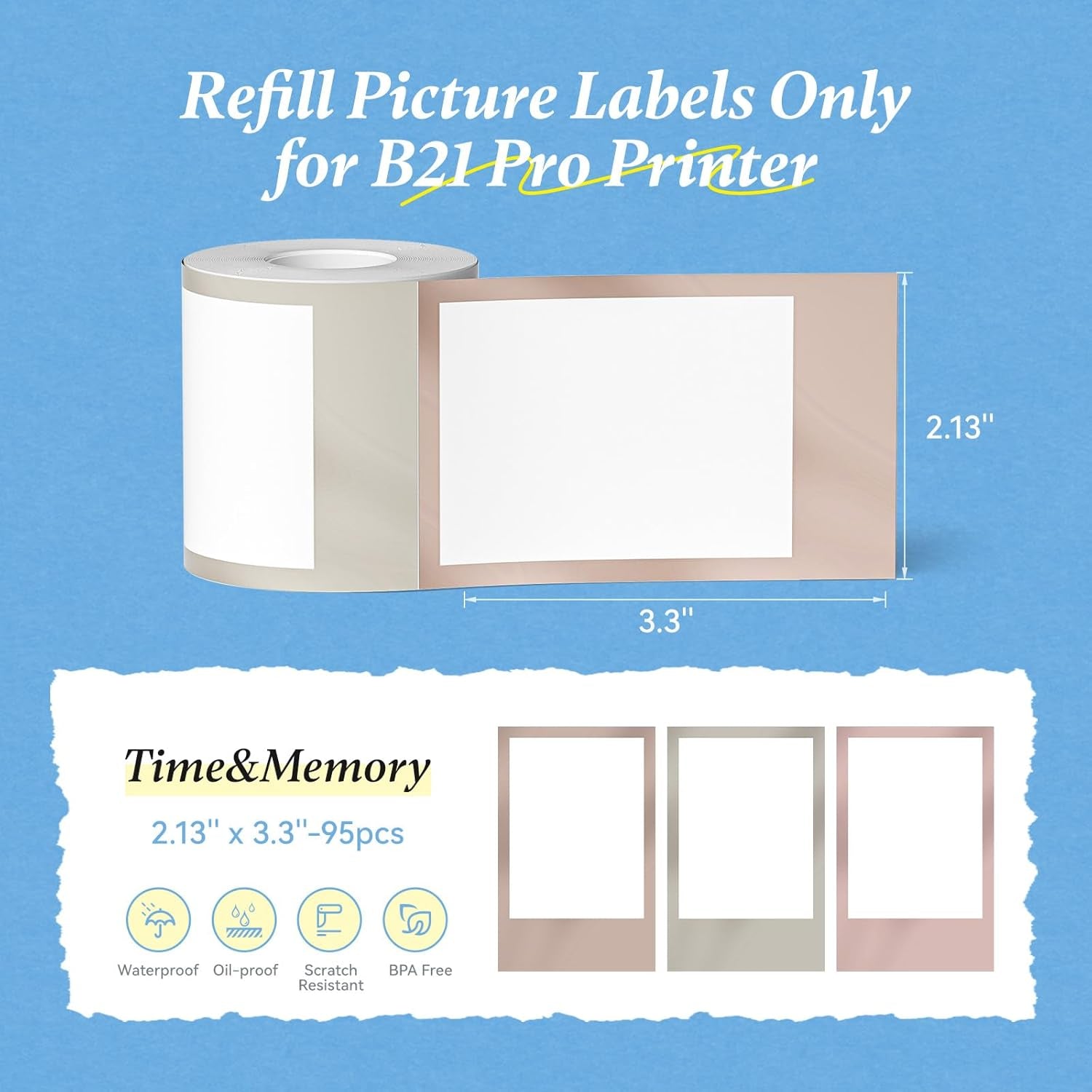 NIIMBOT Photo Papers Only Compatible with Pro Series Label Makers, Thermal Picture Labels Good Idea to Print Photos, Beauty Memories, Note,List (2.13''X3.3''-54X84Mm)
