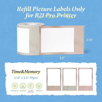 NIIMBOT Photo Papers Only Compatible with Pro Series Label Makers, Thermal Picture Labels Good Idea to Print Photos, Beauty Memories, Note,List (2.13''X3.3''-54X84Mm)