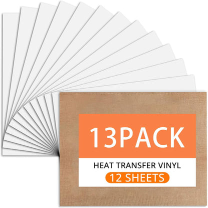 White HTV Heat Transfer Vinyl Bundle: 13 Pack 12" X 10" White Iron on Vinyl for T-Shirt, Heat Transfer Vinyl for Silhouette Cameo or Heat Press Machine