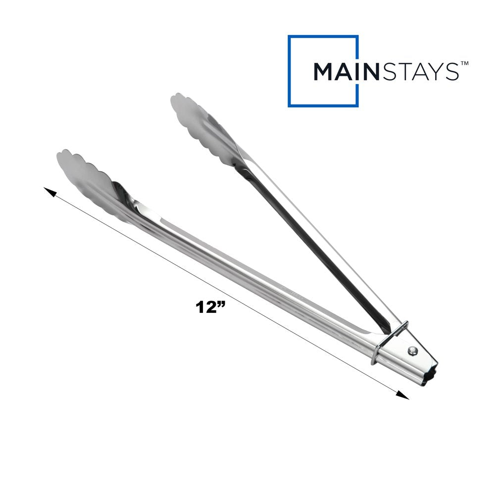 12" Stainless Steel Locking Cooking Tongs Silver