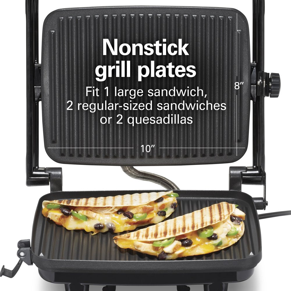 Panini Press Grill and Gourmet Sandwich Maker, Locking Lid, Nonstick Grill Plates, Silver, 25462