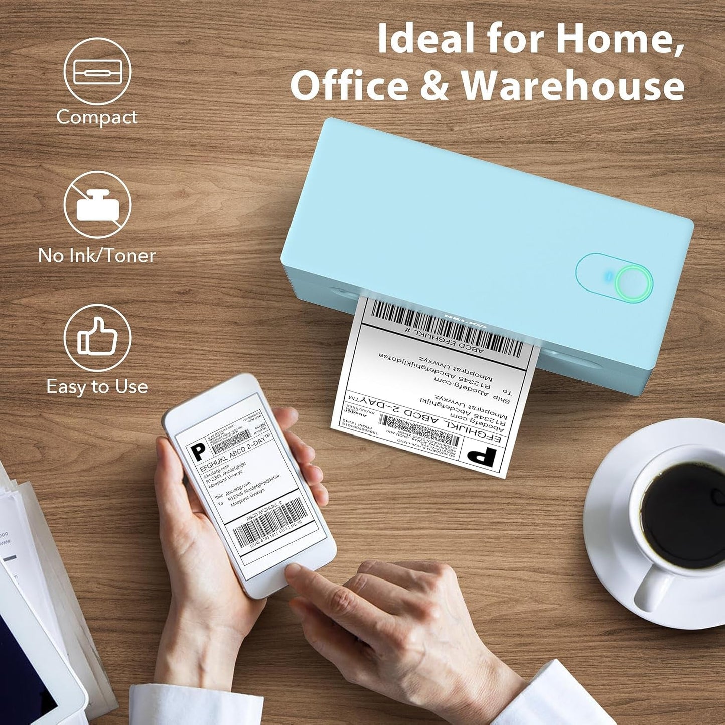Nelko Bluetooth Thermal Shipping Label Printer, 4X6 Shipping Label Printer for Shipping Packages, Support Android, Iphone and Windows, Widely Used for Amazon, Ebay, Shopify (Blue)