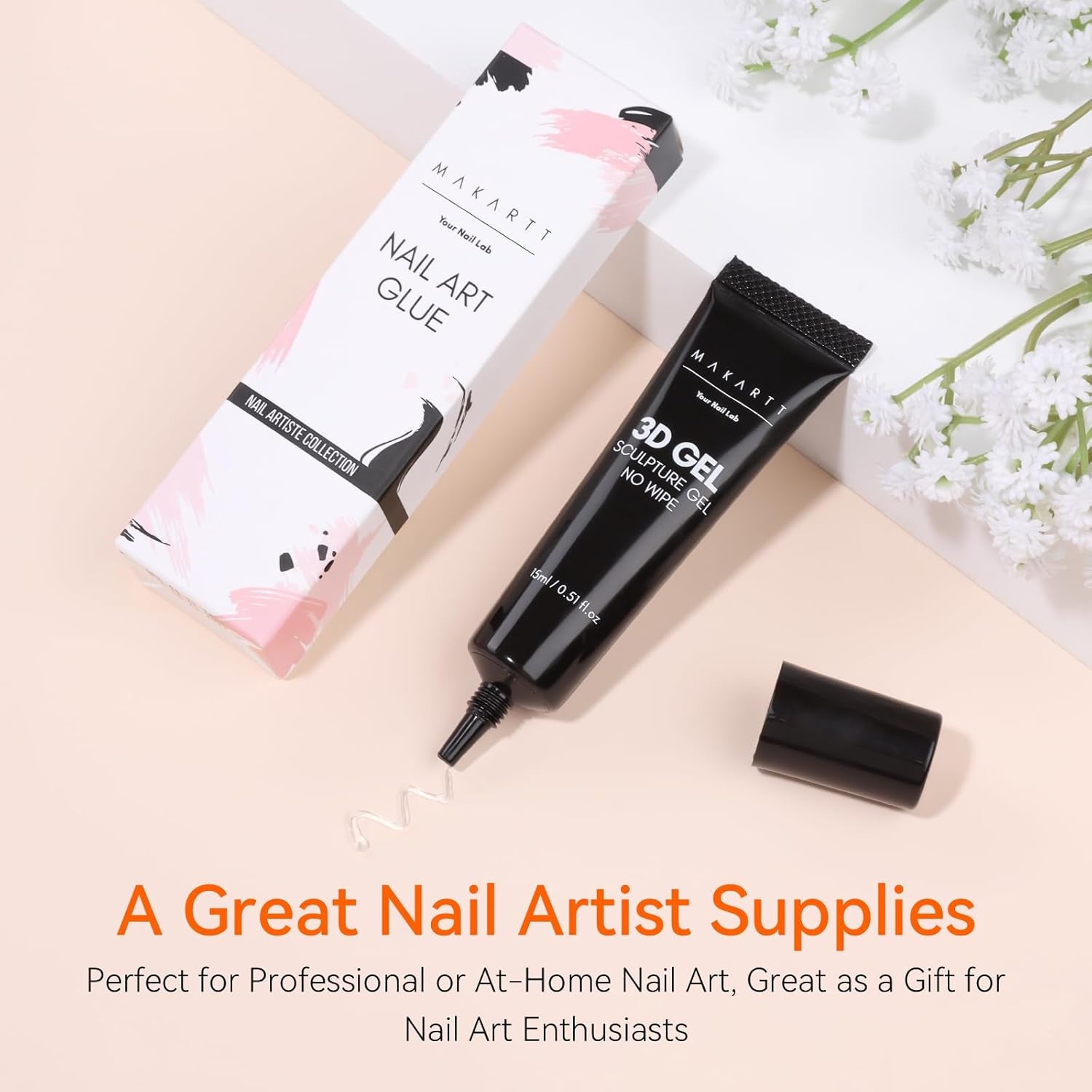 Makartt 3D Gel Nail Art, Sculpting Gel Glue for Drawing, Molding, Sculpture, Gems and Decoration, No Wipe Clear Gel Polish for DIY Nail Designs, 15G