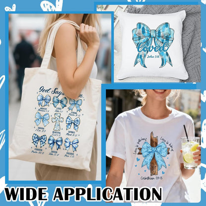 Dazoratix Christian Valentine Iron on Transfers - 30 Sheets Blue Pink Valentine'S Day Religious Jesus DTF Ready to Press Heat Patches Bible Verse Stickers Vinyl Decals for T Shirts Clothes DIY Crafts