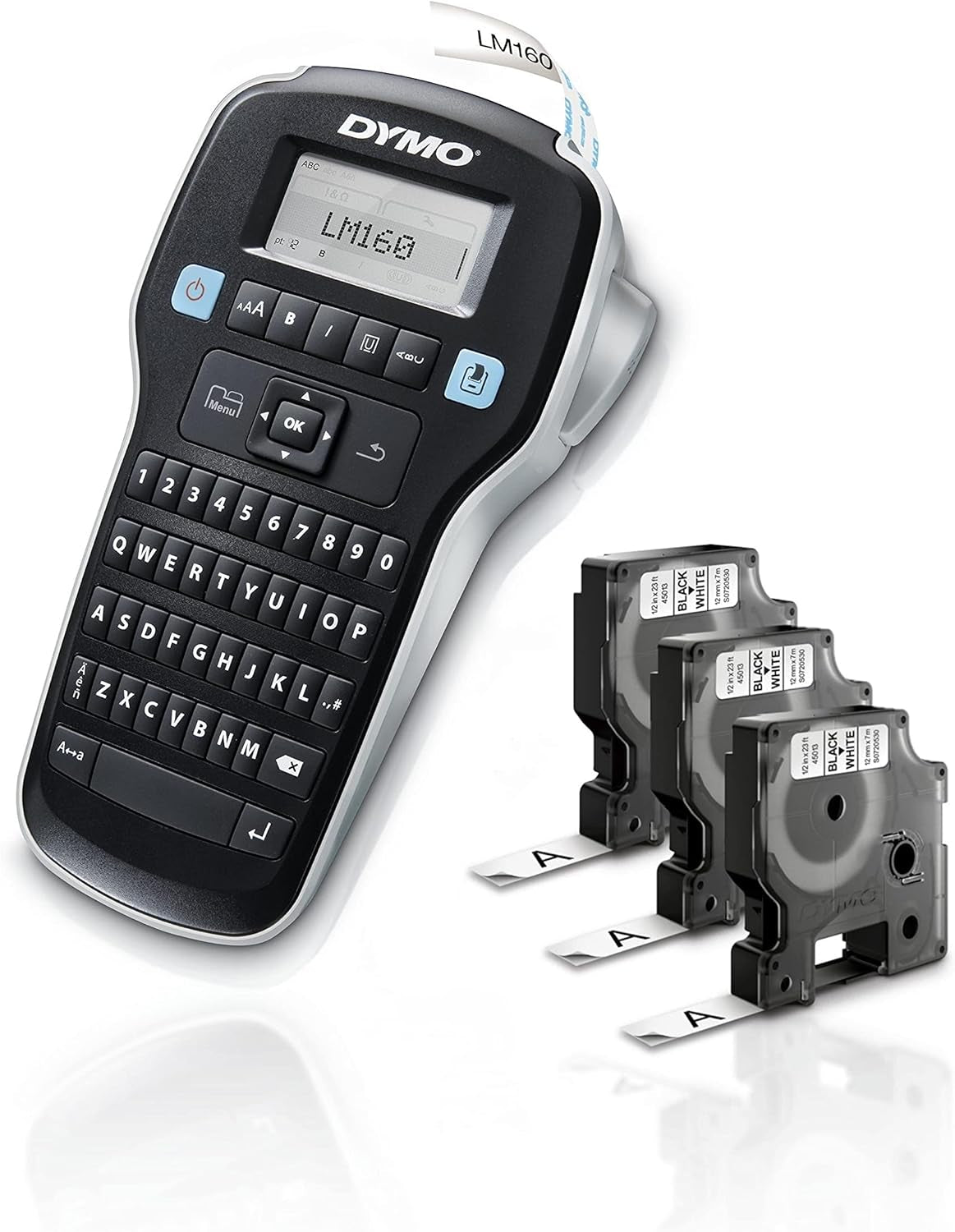 Labelmanager 160 Portable Label Maker Bundle, Easy-To-Use, One-Touch Smart Keys, QWERTY Keyboard, Large Display, for Home & Office Organization, Includes 3 D1 Label Cassettes