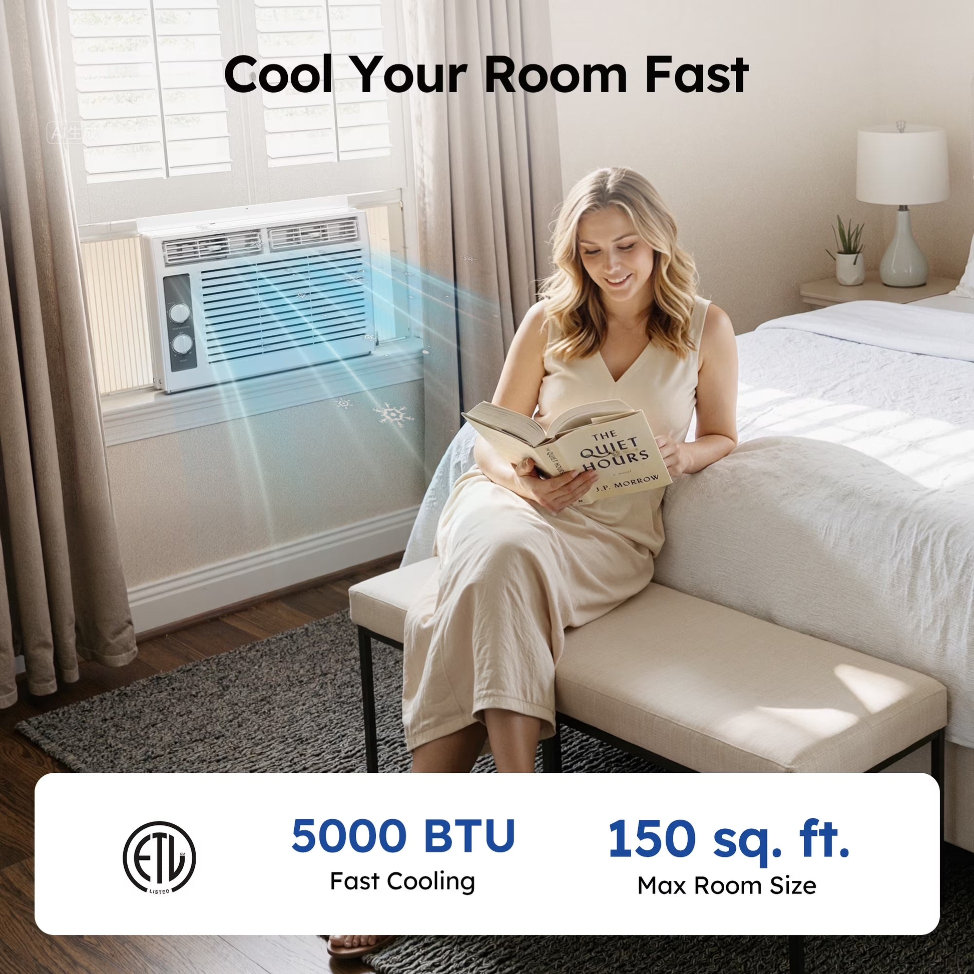 5,000 BTU Window Air Conditioner, Cools up to 150 Sq Ft, Knob,2 Cooling Modes,Without Remote Control, White