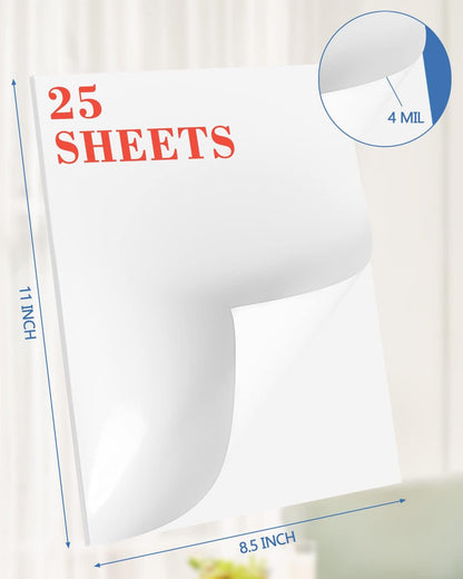 Lzerking Printable Vinyl Sticker Paper for Inkjet Printer - 25 Sheets Glossy White Self-Adhesive Waterproof Decal Sticker Paper - 8.5X11 Inches Dries Quickly Vivid Colors DIY Crafts