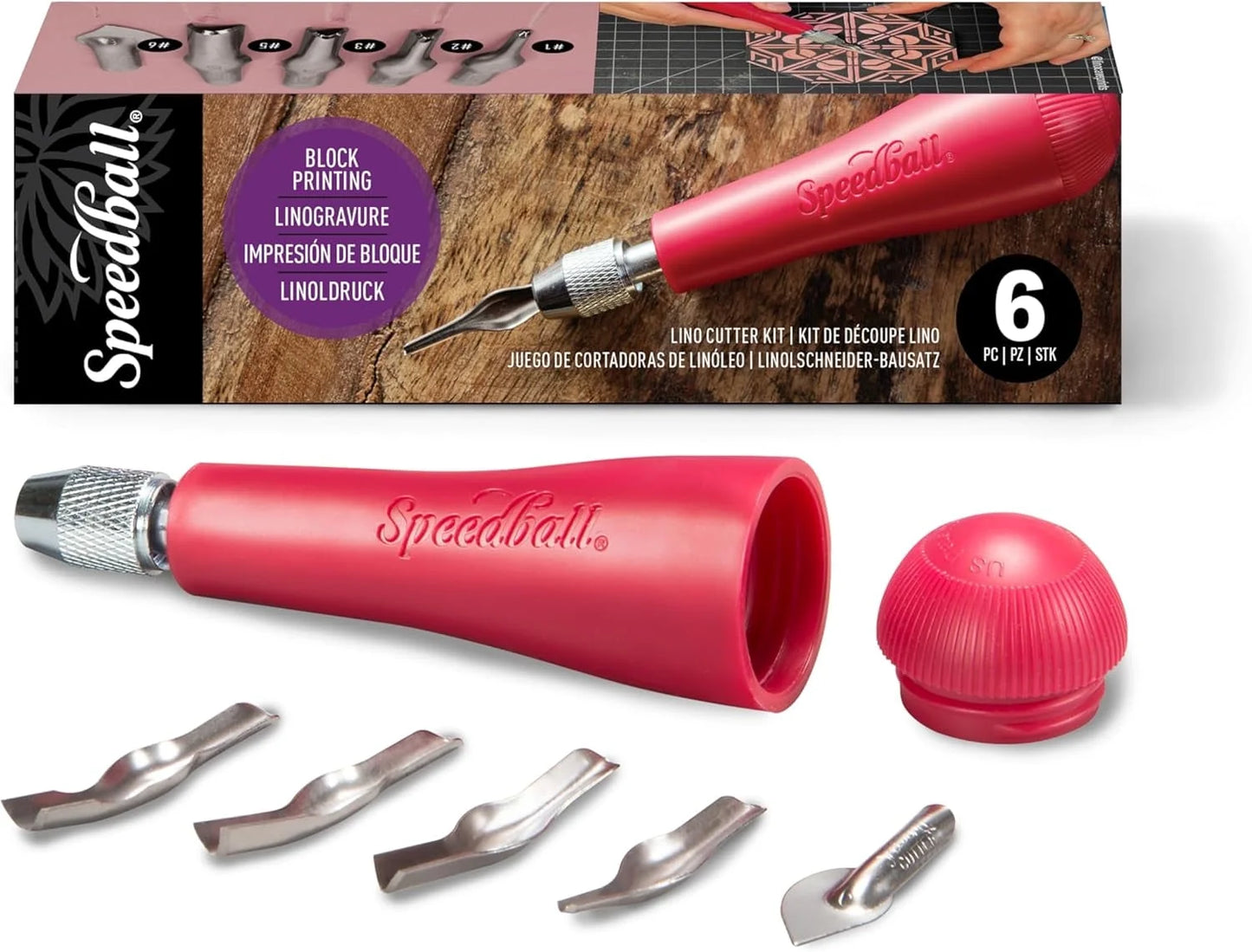 Linoleum Cutter with 5 Assorted Lino Cutters and Plastic Storage Handle