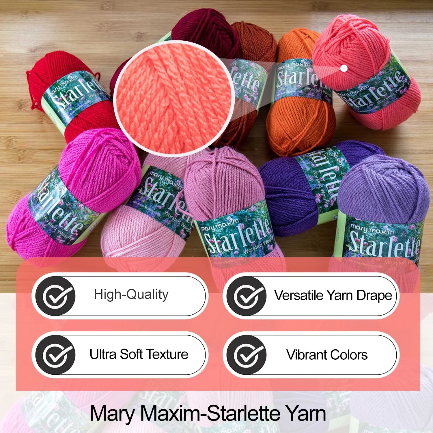 Mary Maxim Starlette Crochet and Knitting Yarn - Acrylic Worsted Weight Yarn 4, Coral