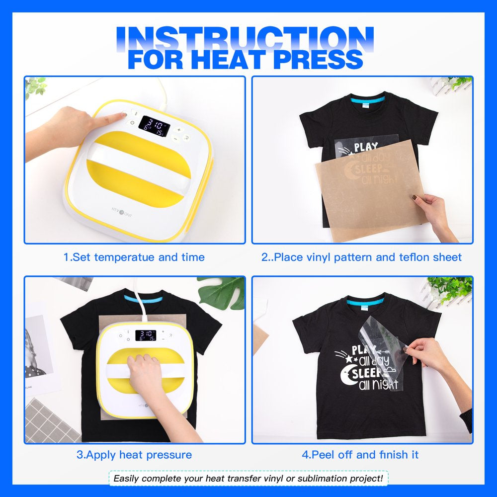 Lemon Yellow 10" X 10" Sublimation Heat Press Machine Portable Tshirt Press Machine Iron Press for Clothes & Hat & Bags