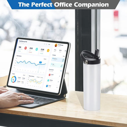 25 Pack Sublimation Tumblers Flat Edge Blanks Skinny Straight 20 Oz, Stainless Steel Double Wall Insulated Sublimation Water Bottles with Portable Handle & Straw Lids for Heat Transfer, White