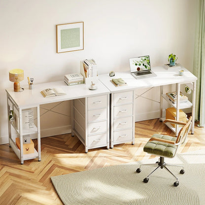 Computer Desk with Drawers & Storage Shelves, 40 Inch Corner Desk for Home Office Bedroom, Small Teen PC Desks with Fabric Drawer, White