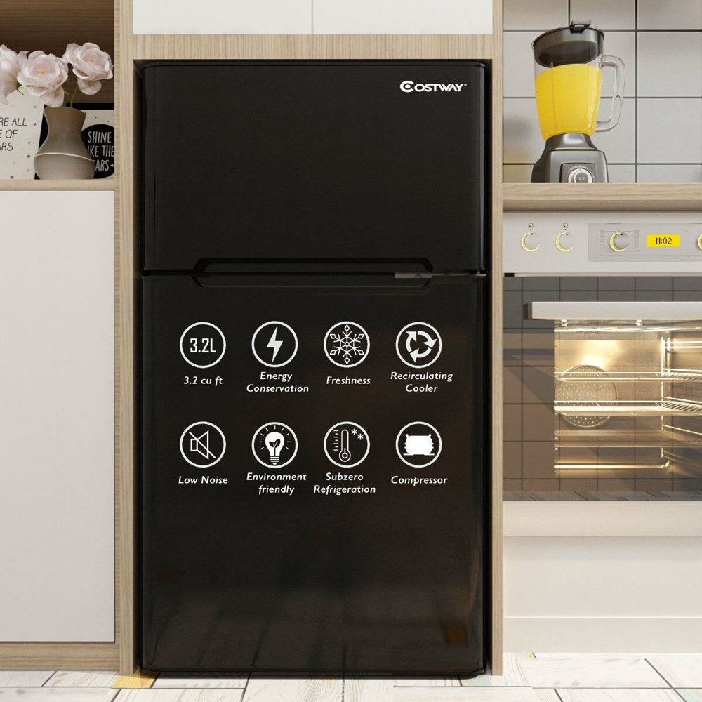 Refrigerator Small Freezer Cooler Fridge Compact 3.2 Cu Ft. Unit, Black