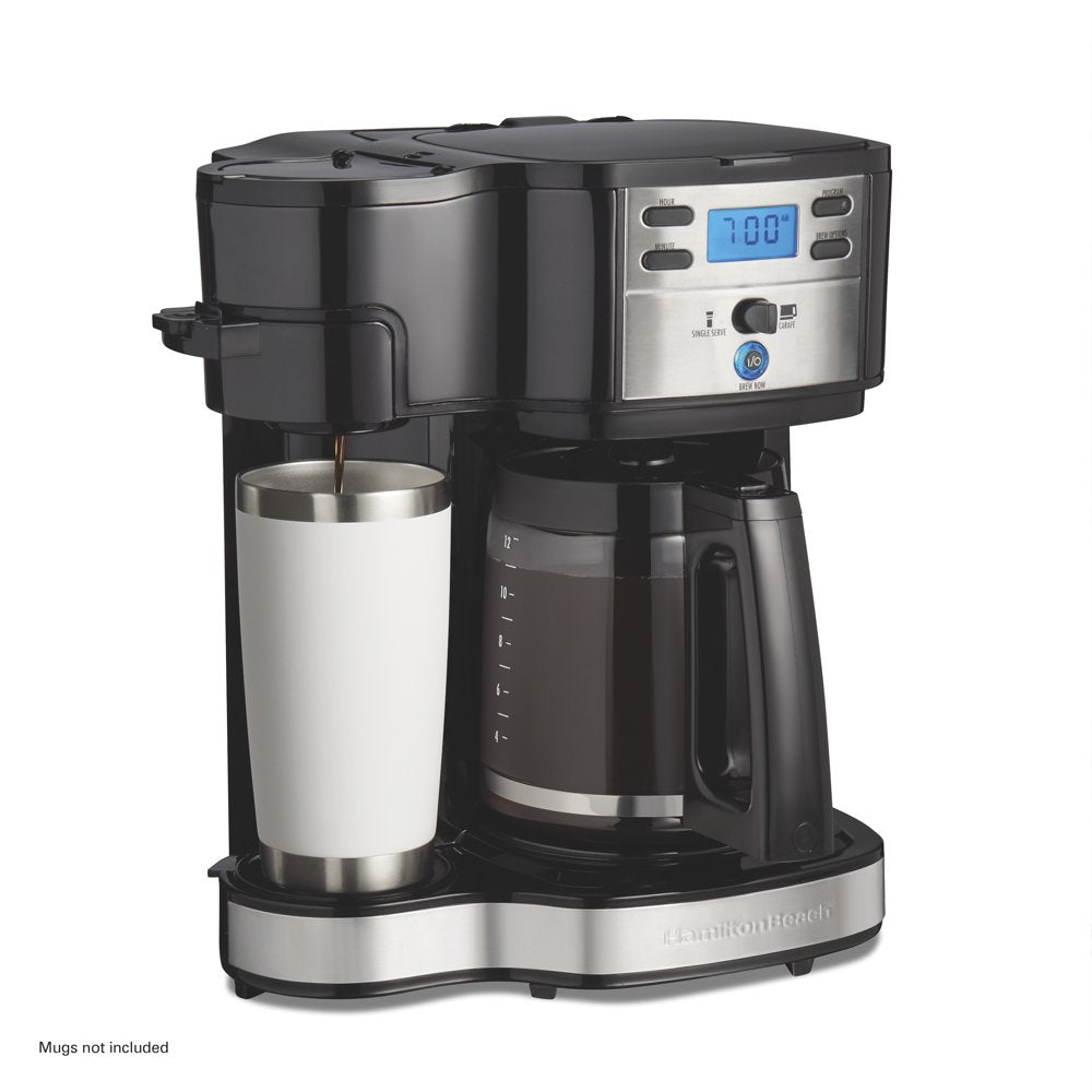 2-Way Programmable Coffee Maker, Single-Serve and 12-Cup Pot, Glass Carafe, Stainless Steel, 47650