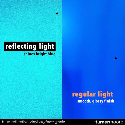 Turner Moore Edition Blue Reflective Vinyl Permanent Adhesive, 12X12 Sheets Reflective Vinyl for Cricut, Cars, Bikes, Decals, Stickers, Signs, Helmets, Mailbox, Numbers, Reflective Tape (3-Pack)