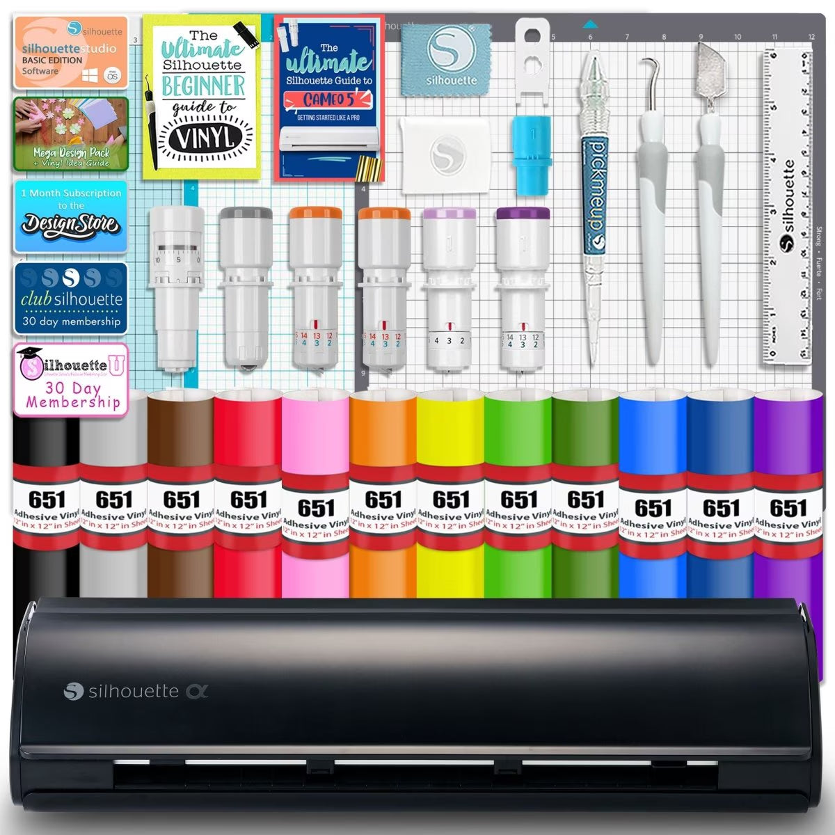 Silhouette Black Cameo 5Α Alpha W/ Deluxe Blade & Tool Pack, Mat Pack, Guides