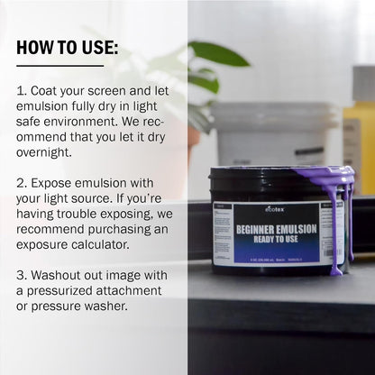 Ecotex® Beginner Screen Printing Emulsion (8 Oz.) - Pre-Sensitized Ready to Use Photo Emulsion for Silk Screens and Fabric - for Plastisol Ink and Water Based Ink, Screen Printing Supplies