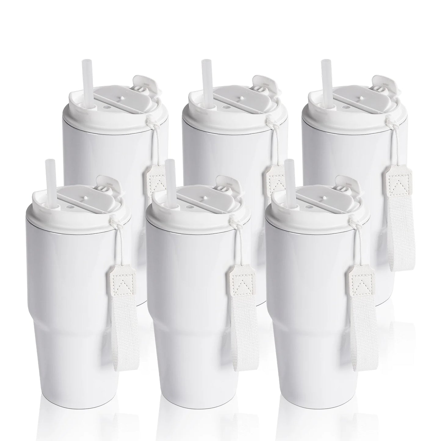 Wholesale Sublimation Tumblers 20 OZ White Blanks with Lid and Plastic Straw Portable String Stainless Steel Coffee Cups 6 Pack & 12 Pack & 24 Pack
