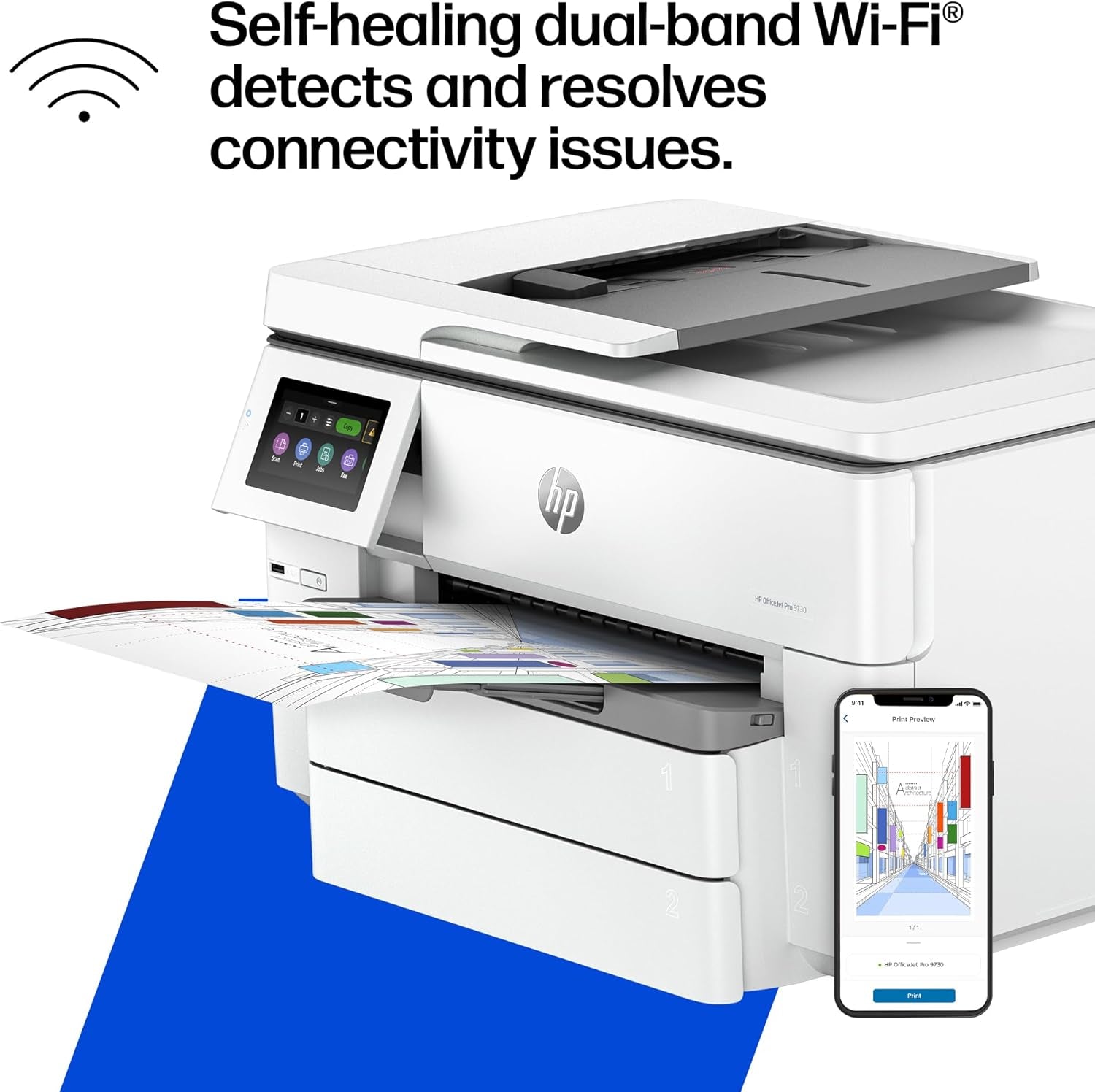 HP Officejet Pro 9730 Wide-Format Wireless All-In-One Color Inkjet Printer, Print, Scan, Copy, Fax, up to 11X17 ADF, Duplex Print/Scan, Best-For-Office, 3 Month Trial of Instant Ink Included(C2Wh0A)