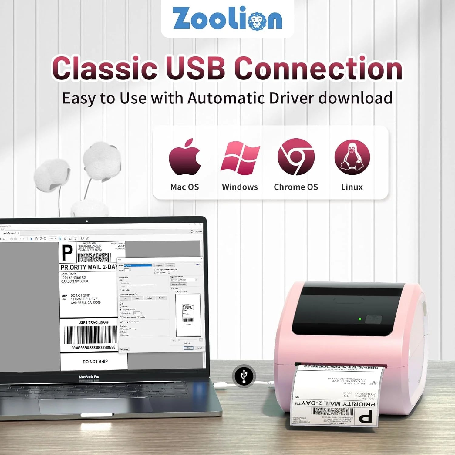 Thermal Label Printer 4X6 - D520BT Built-In Label Holder Thermal Printer for Small Business Shipping Packages - Compatible with USPS, Amazon, Shopify, Ebay and More(Pink)