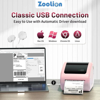 Thermal Label Printer 4X6 - D520BT Built-In Label Holder Thermal Printer for Small Business Shipping Packages - Compatible with USPS, Amazon, Shopify, Ebay and More(Pink)